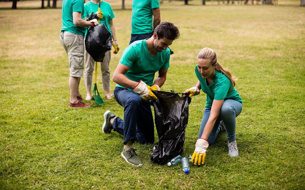 Picking up litter